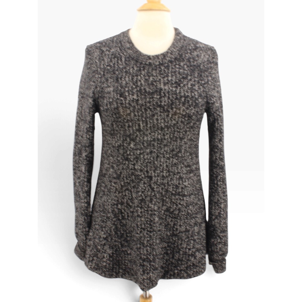 Athleta Sierra Sweater Women Small Wool Blend Marled Knit Crew Neck Black White